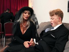 Grieving Widow Sally D’Angelo Sucks Young Hard Cock In Funeral Home